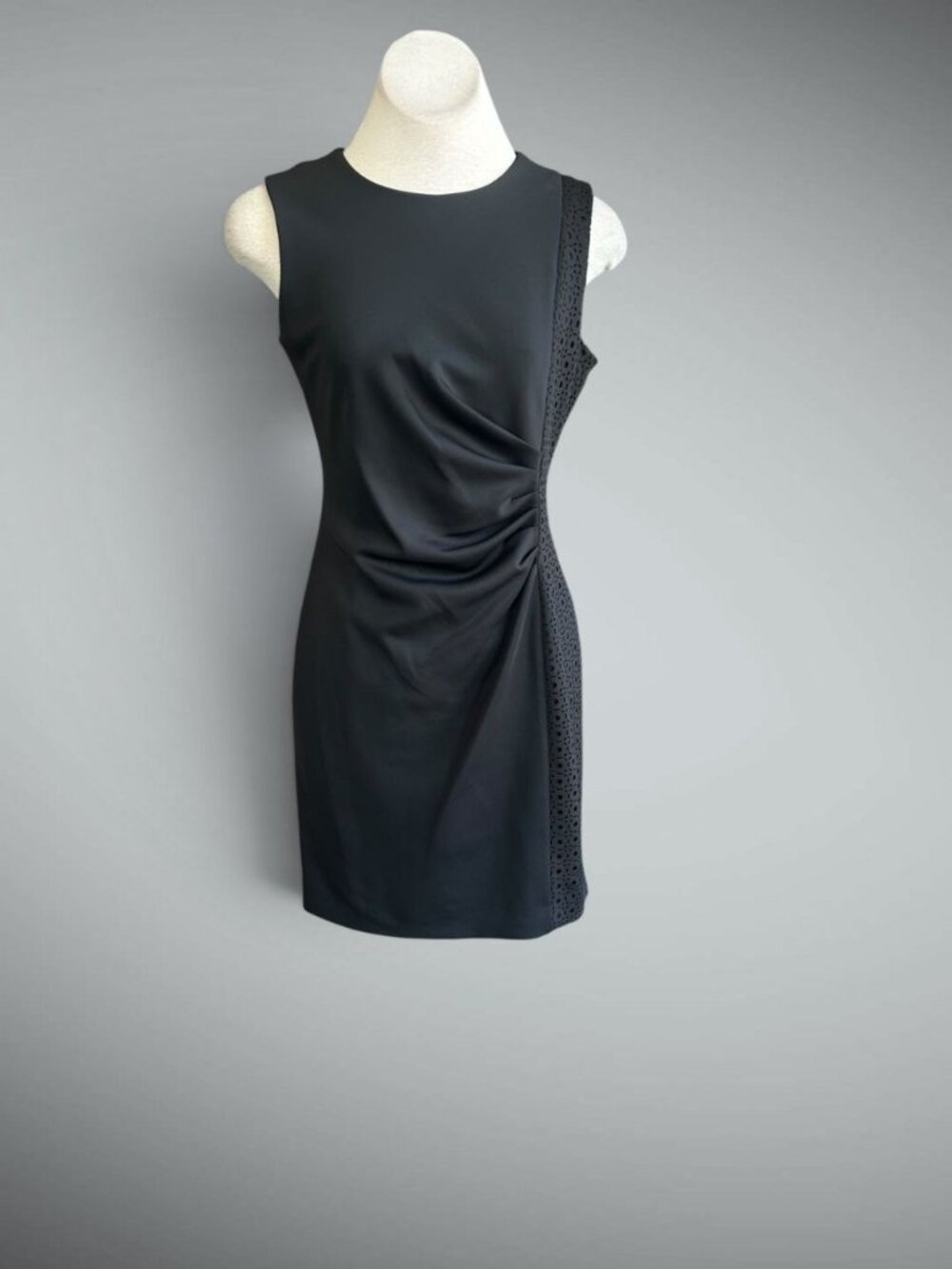 Calvin Klein Black Sleeveless Ruched Sides Capsule Minimalist Dress Size 8